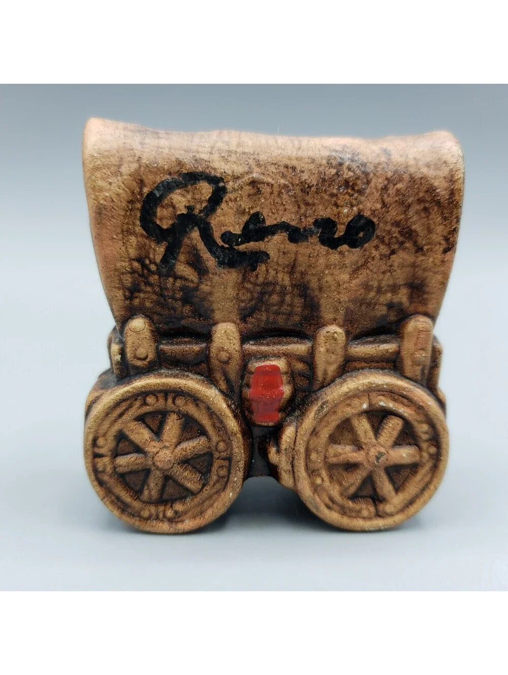 Vintage Ceramic Toothpick Holder Covered Wagon Souvenir Reno Nevada